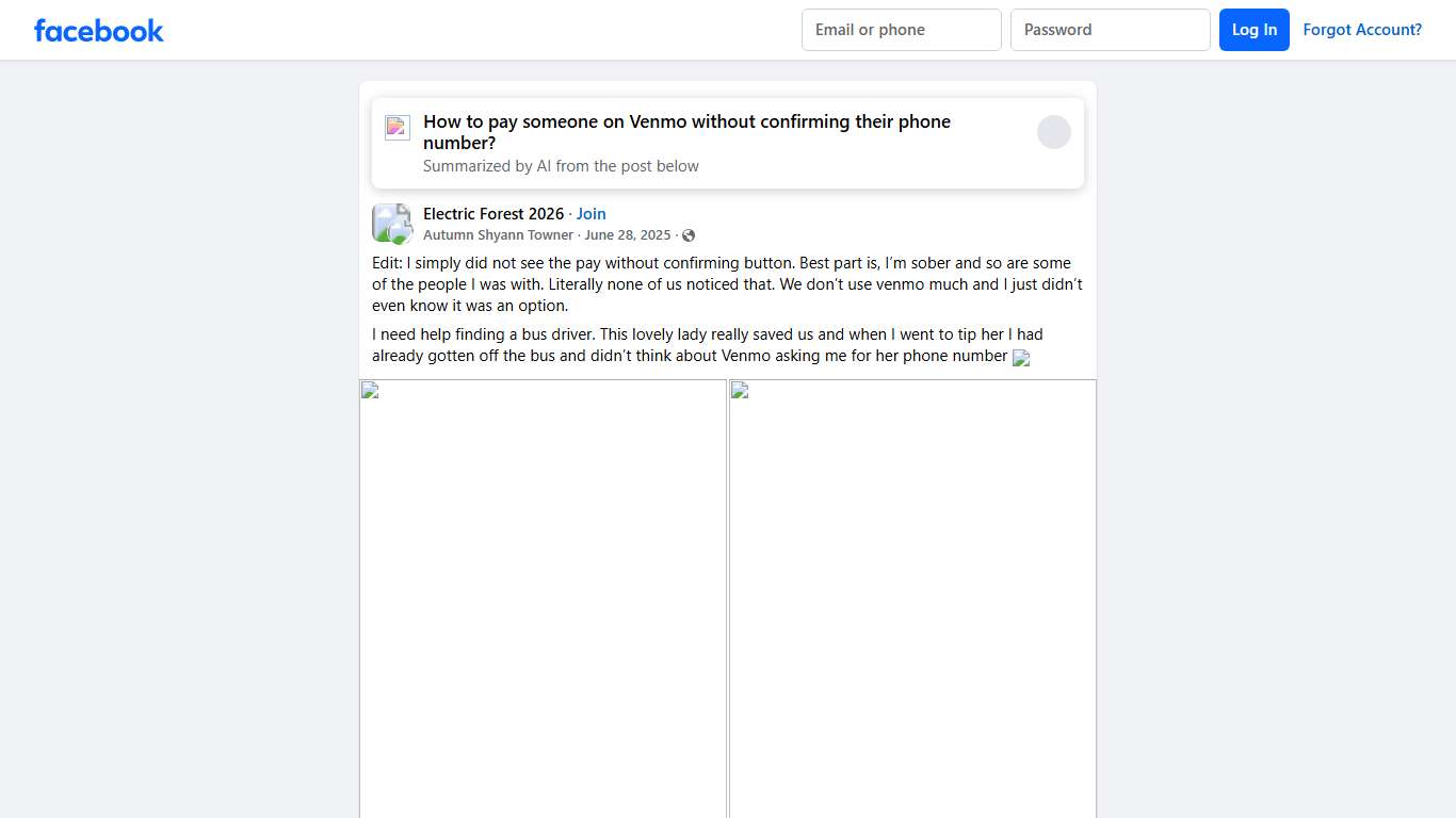 Electric Forest 2026 Edit: I simply did not see the pay without confirming button Facebook